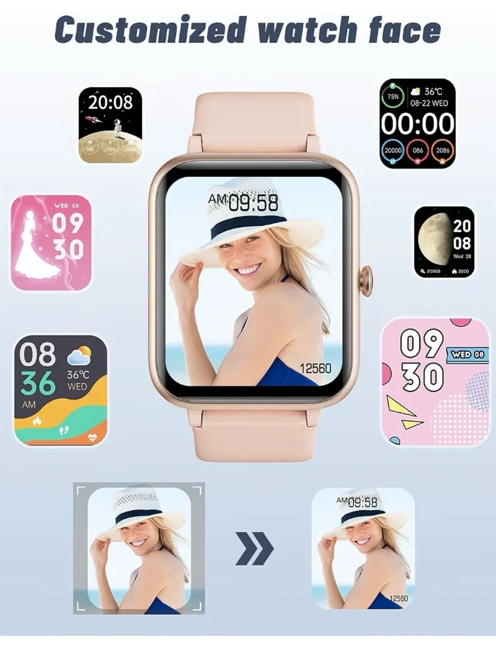 Smart Watch Bluetooth Call for iPhone Android Pink 1.8